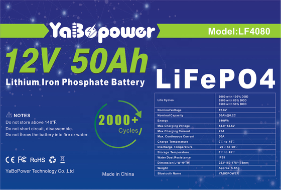 12v 50ah Lifepo4 충전식 배터리 팩 2000 딥 사이클
