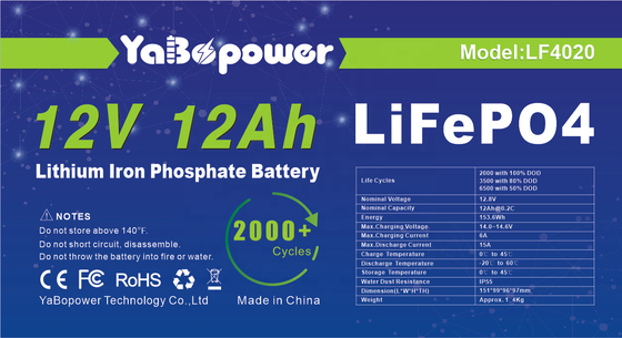 12.8v 12v 12ah Lifepo4 배터리 충전식 방전 전류 6A