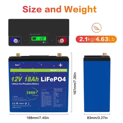 12v 18ah Lifepo4 배터리 리튬 이온 작은 방전 전류 9A