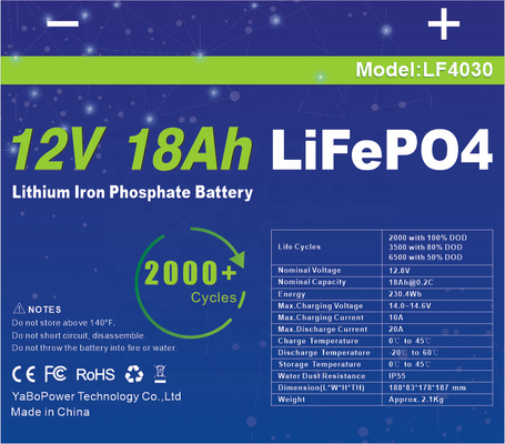 12v 18ah Lifepo4 배터리 리튬 이온 작은 방전 전류 9A